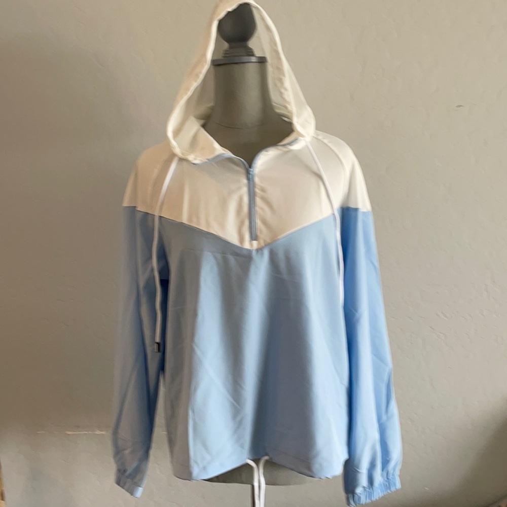 Blue & White Windbreaker Pullover Jacket